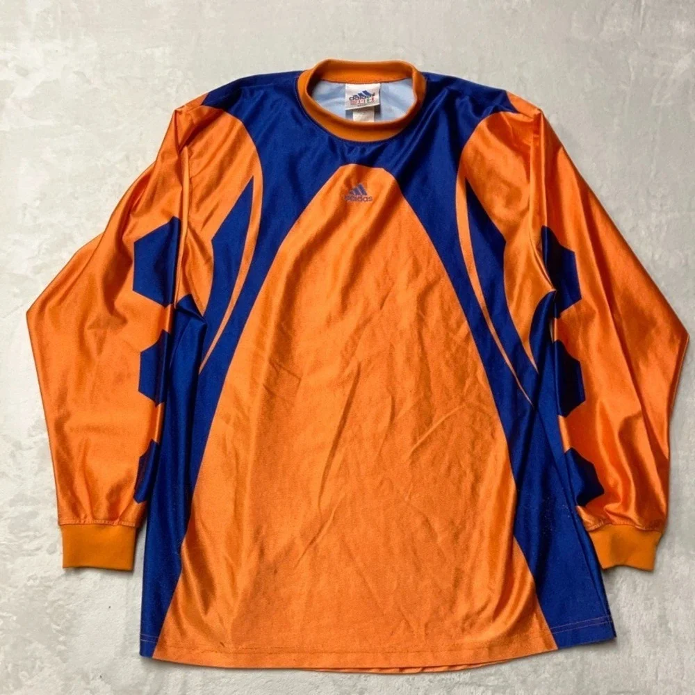 Vintage 90s adidas Jersey Shiny Silky Dazzle Shirt Soccer Goalkeeper Mens L